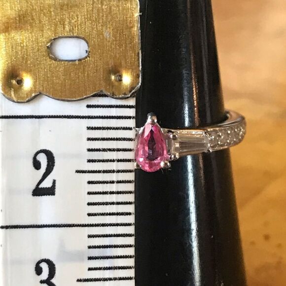 Natural Mahenge Pink Spinel Moissanite Sterling Silver Ring Size 7 - Picture 6 of 8